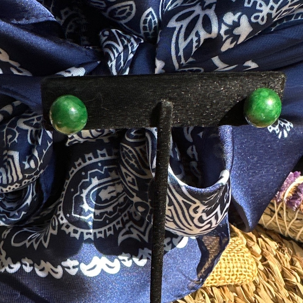 Imperial jade spheres stud earrings/joy and prosperity jade jewelry - Picture 2 of 6